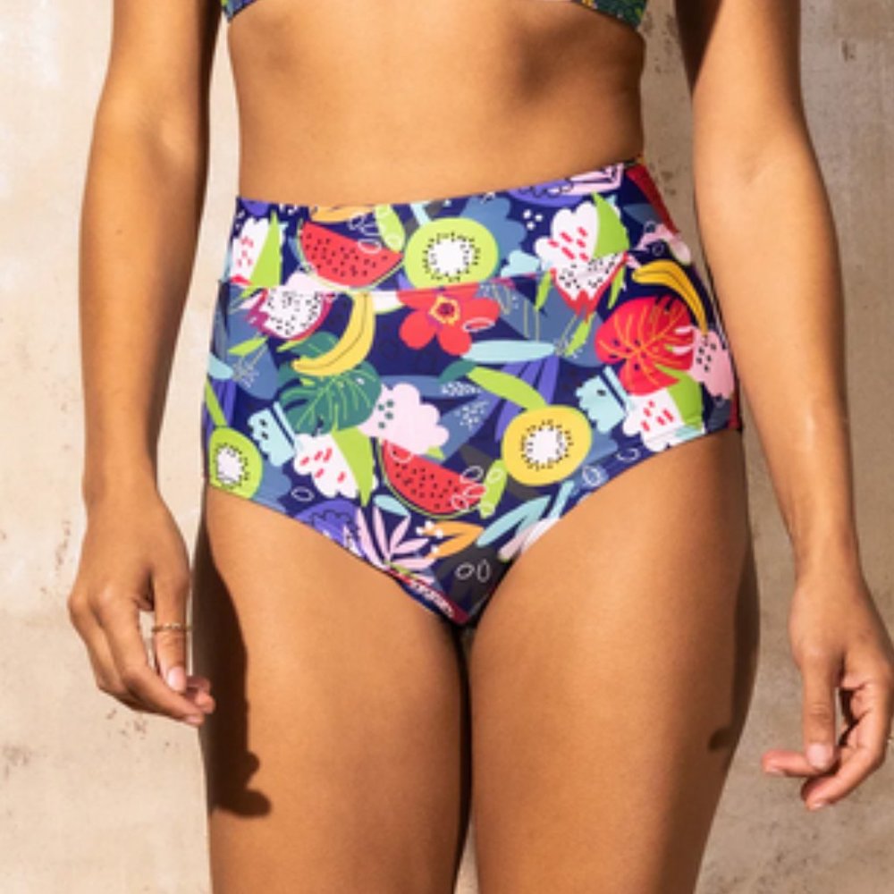 Mott 50 Joana High Rise Swim Bottom Island Time Print Multicolor Size S NWT